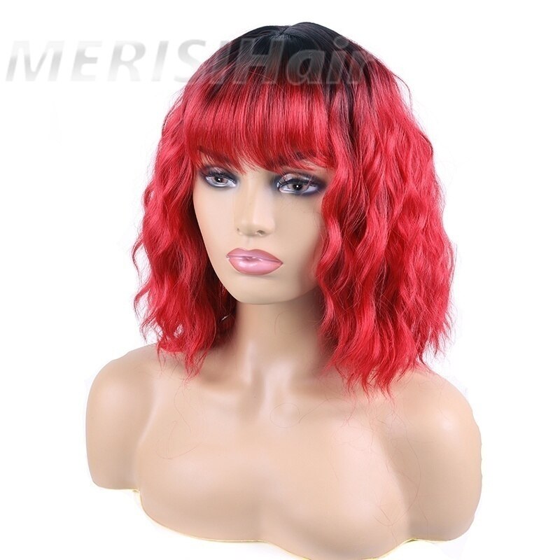 Linghang kortbølgebånd pannelugg parykk 15 farger høytemperatur syntetisk parykk egnet til hvite/svarte kvinner: R2- hong