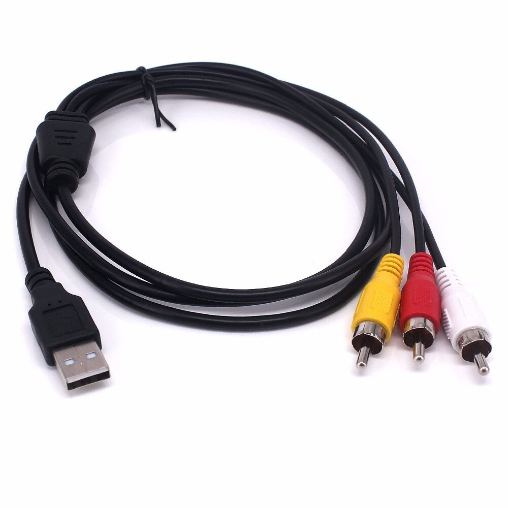 1.5m USB Male to 3 RCA Male Jack Splitter Audio Video AV Composite Adapter Cord Cable