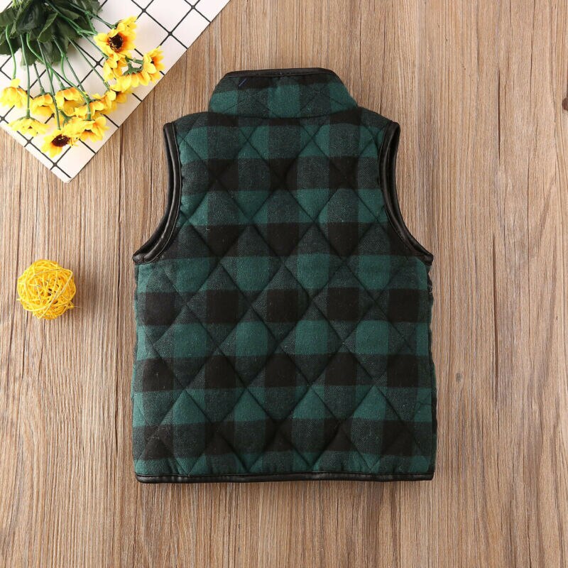 Veste d'hiver en coton à carreaux pour bébé fille, gilet, manteau à fermeture éclair, vêtements d'extérieur chauds