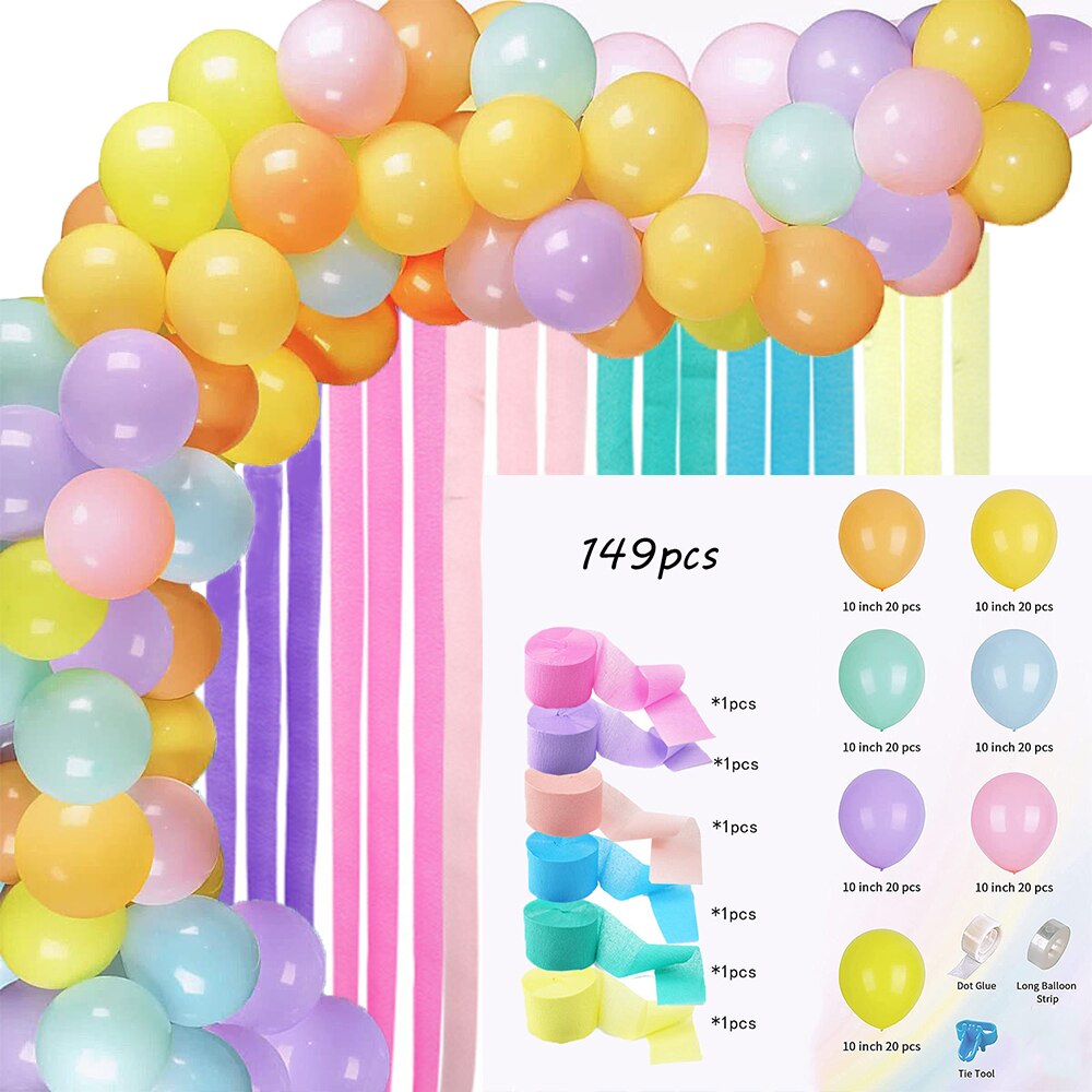 45pcs Rainbow Balloon Arch Kit Birthday Party Decoration Rainbow Crepe Paper Streamer Latex Balloon Baby Shower Supplies: 149pcs
