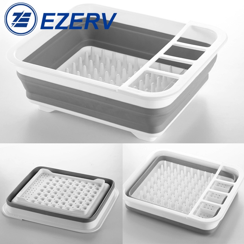 Camper-escurridor de platos plegable para coche, estante para la vajilla, cuenco portátil, TPR, de fregadero, barco, caravana, accesorios, remolque
