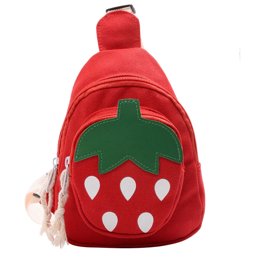 Leuke Aardbei Patroon Canvas Schoudertassen Portemonnee Kinderen Dubbele Laag Borst Crossbody Rugzak: Red