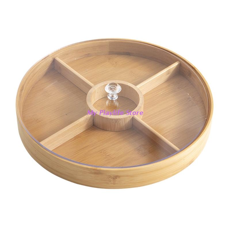 Bamboe Houten Verdeeld Dienblad Met Clear Acryl Deksel Gedroogde Fruitschaal: Round