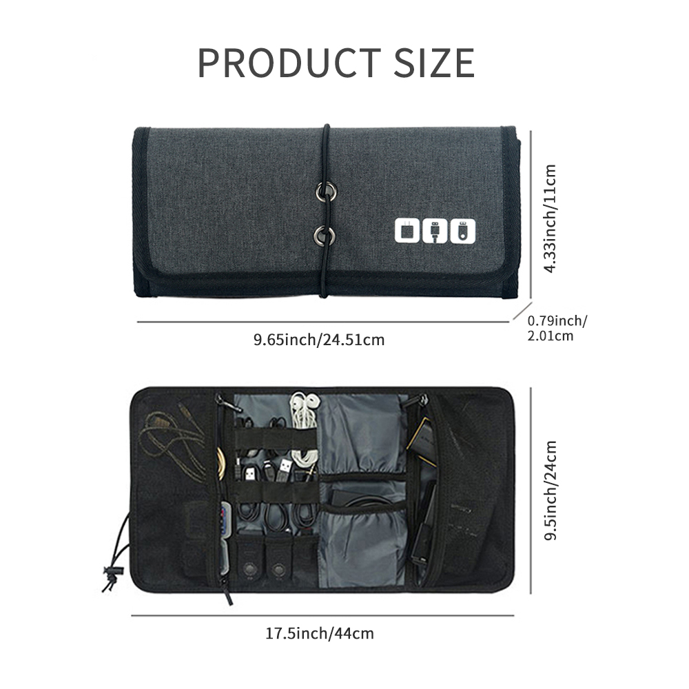 Bolsa organizadora electrónica para cables, cargador de cables de viaje, accesorios para teléfono, bolsa organizadora enrollable, Estuche de transporte tecnológico para cables USB