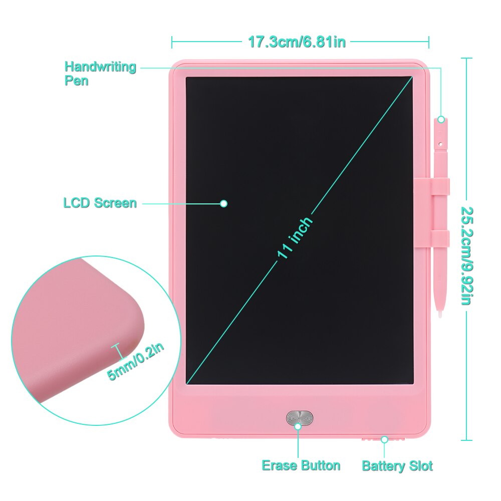 Portable Writing Board 11 inch LCD Screen Electronic Drawing Handwriting Tablet w/ Erase Button Screen Lock Stylus for Kids