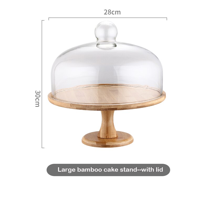 Ceramic Wooden Bottom High Foot Cake Plate Glass Cover Tray European Fruit Plate With Lid Cake Stand Dessert Table: 010