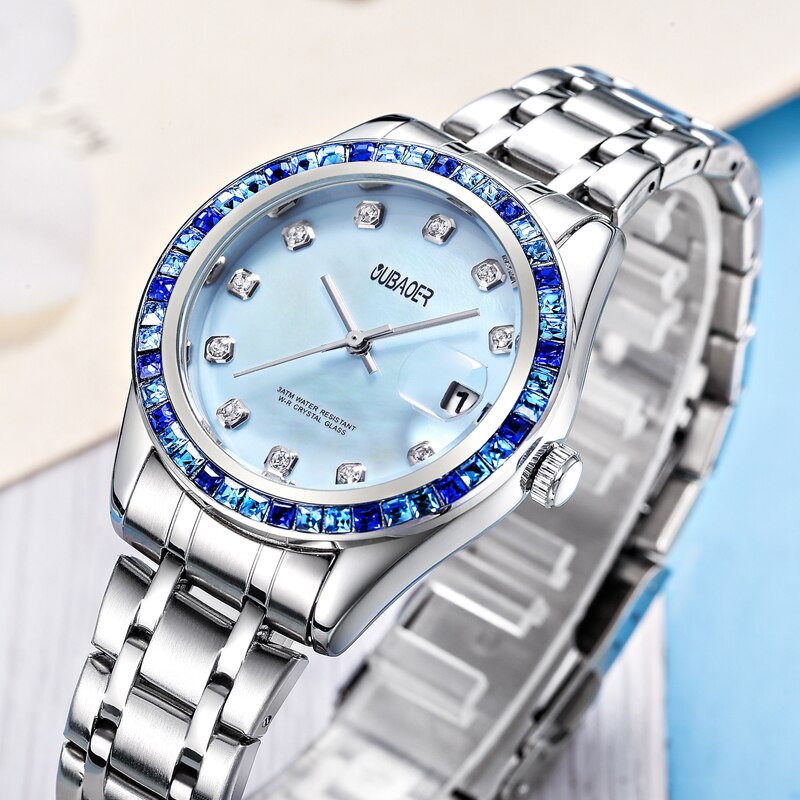 Relogios Femininos Oubaoer Top Luxe Kalender Quartz-Horloge Dames Horloges Vrouwen Rvs Strass Horloges Vrouwen