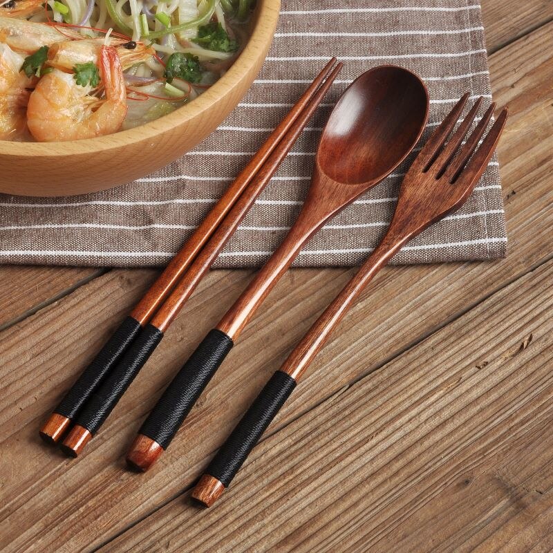 Natural Wooden Dinnerware Set Chopsticks Tableware Wooden Cutlery Sets With Spoon Fork Eco-Friendly Travel Kitchen Accessories
