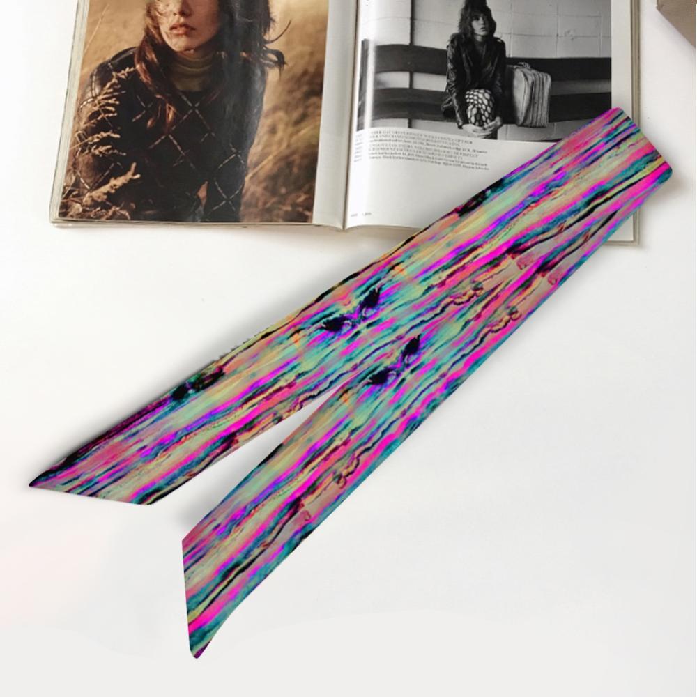 95cm*5cm Women Small Silk Long Scarf Irregular Printed Twill Skinny Scarves Hand Bag Ribbons Cloth Accessories: F