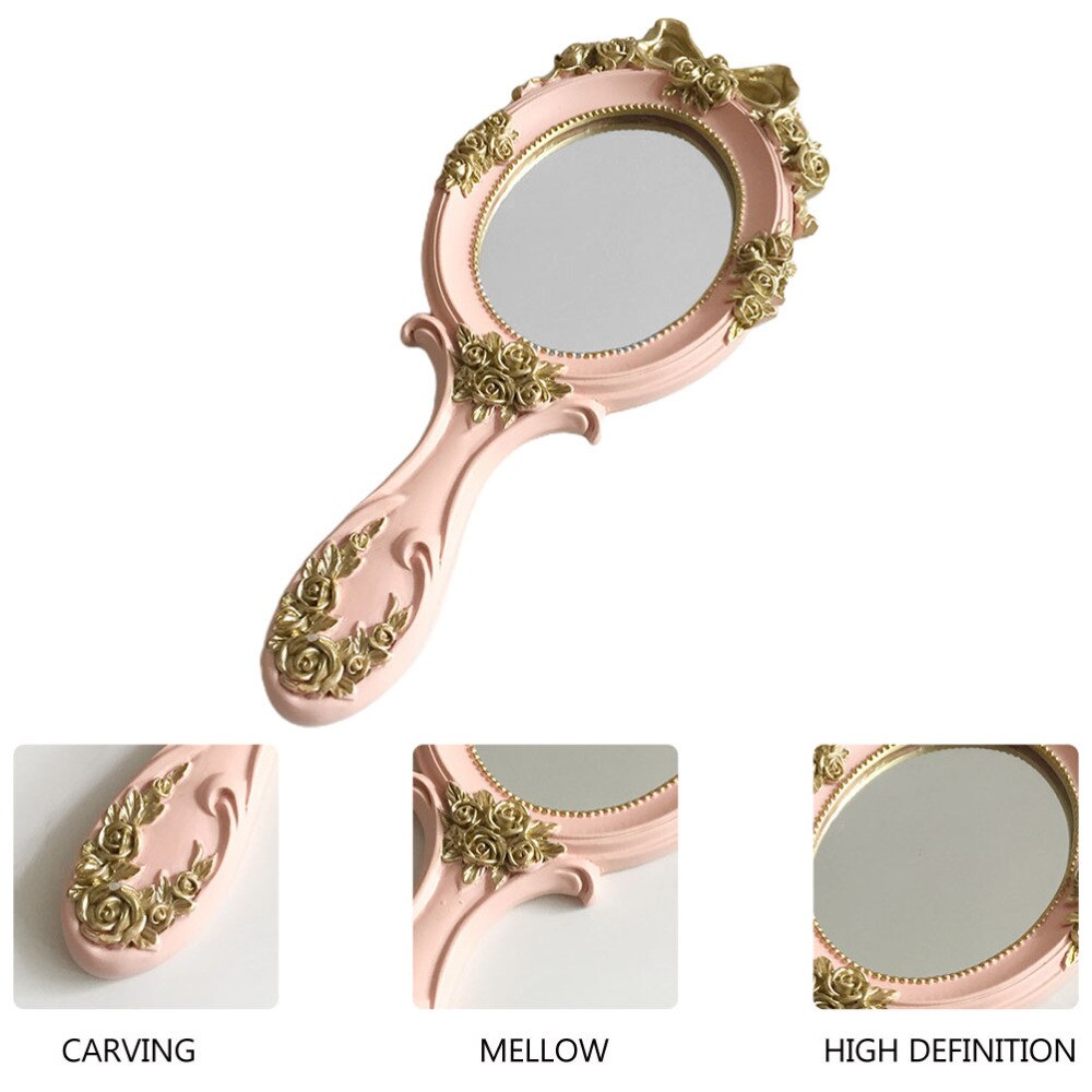 1Pc Princess Style Handheld Mirror Women Cosmetic Mirror Home Makeup Tool