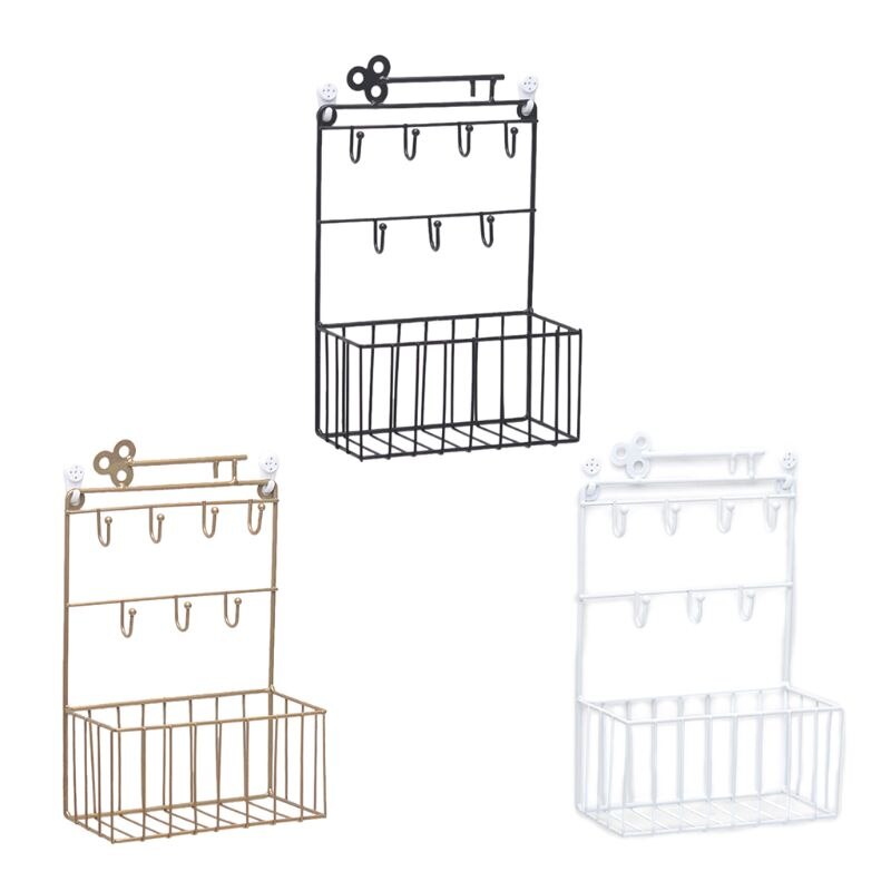BLU MONACO Wall Mail Organizer - White Wooden 2-Tier Key Holder For Entryway