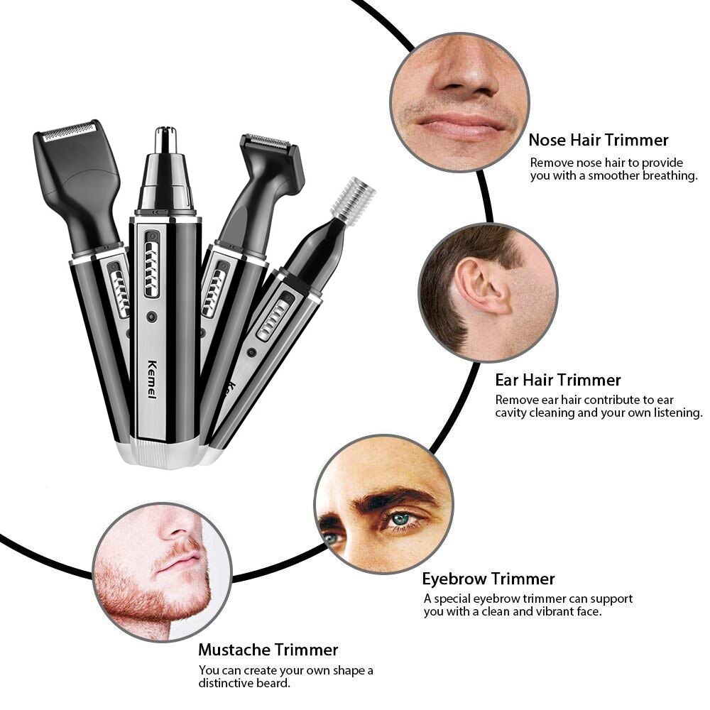 Kemei nose trimmer 4-in-1 hair clipper safe face care for nose hair trimmer electric razor men&#39;s care shaver 5