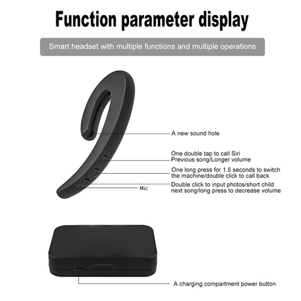 Mic Earpieces Earhook Bone Conduction Wireless Bluetooth Earphone For Iphone Android Bluetooth Headset With Charging Box