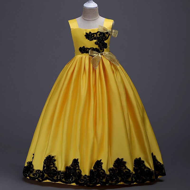 Venta al por menor vestidos de flores para niñas vestido largo amarillo bordado Primera Comunión vestidos de boda: yellow / 9