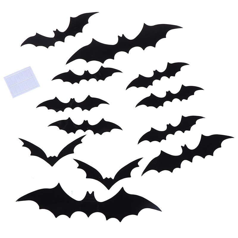 12 Stks/set Zwart Halloween Muursticker 3D Bat Muursticker Interieur Muur Sticker