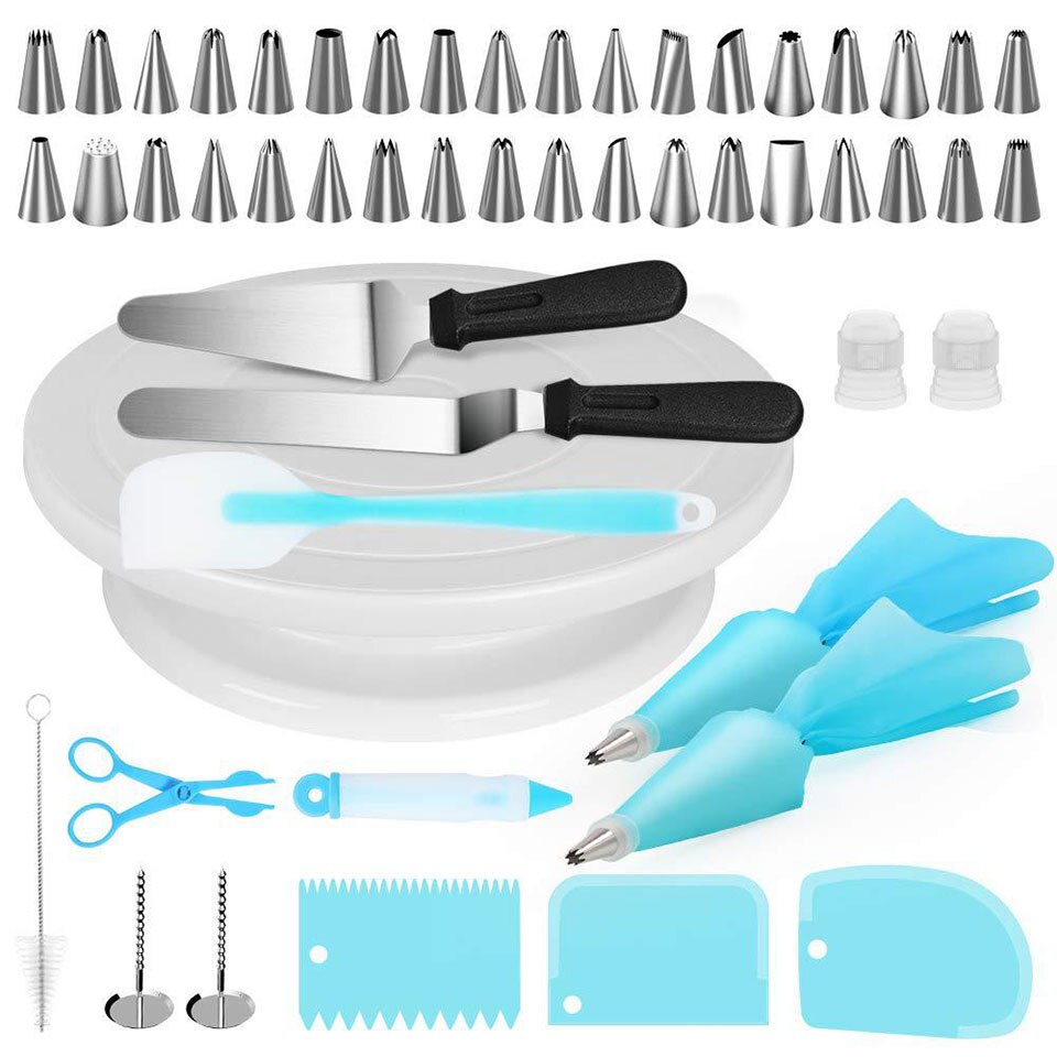 52Pcs Cake Decorating kit Cake Decoration Tools with Non Slip Base Cake Icing Tips Guide Turntable Cake Decorating Kit: Default Title