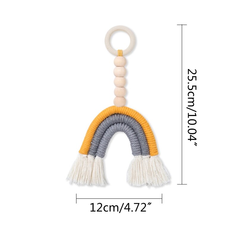 Anello di Dentizione Arcobaleno Nappa Macrame di Cura del bambino Di Legno Giocattolo Massaggiagengive Doccia Regalo DXAD