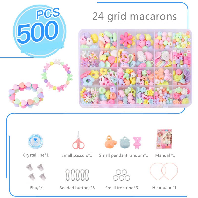 Jouet perlé fait à la main avec ensemble d&#39;accessoires pour enfants, 24 grilles créatives, fabrication de bijoux pour filles, jouets éducatifs, pour enfants: macarons