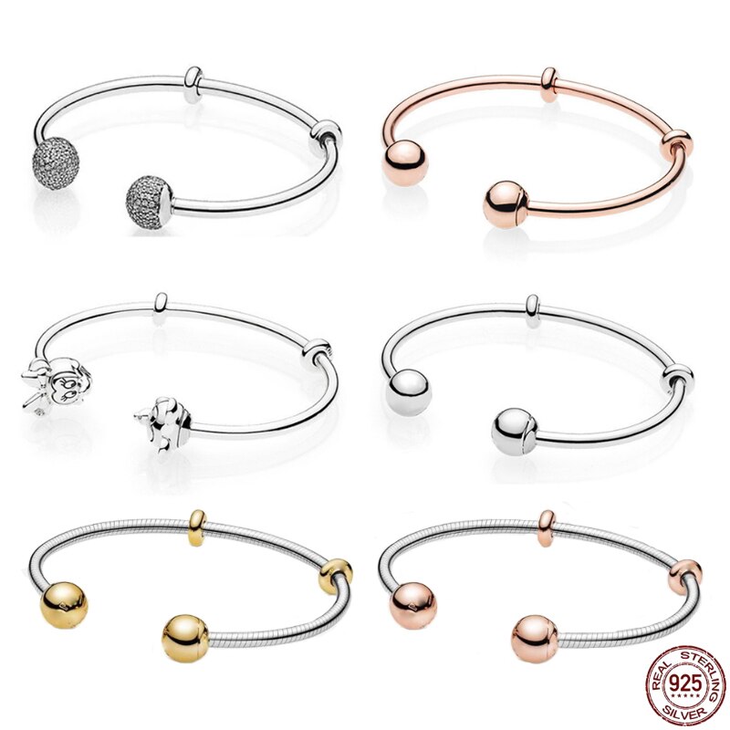 925 sterling silver classic open bracelet solid bracelet suitable for ladies original charm beads exquisite