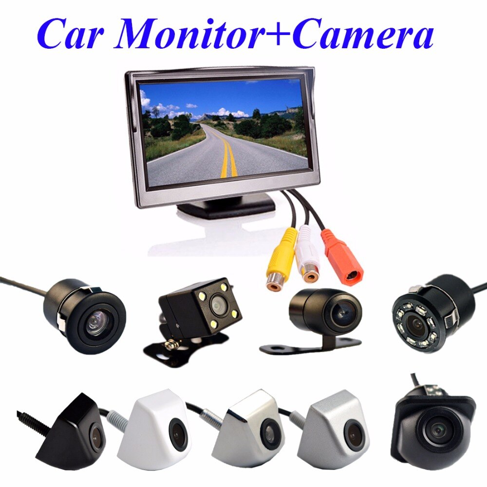 Viecar 2In1 Car Parking System Kit 5" Desktop Bracket TFT LCD Color Monitor 5 Inch HD Display Screen+Rear View Camera Waterproof
