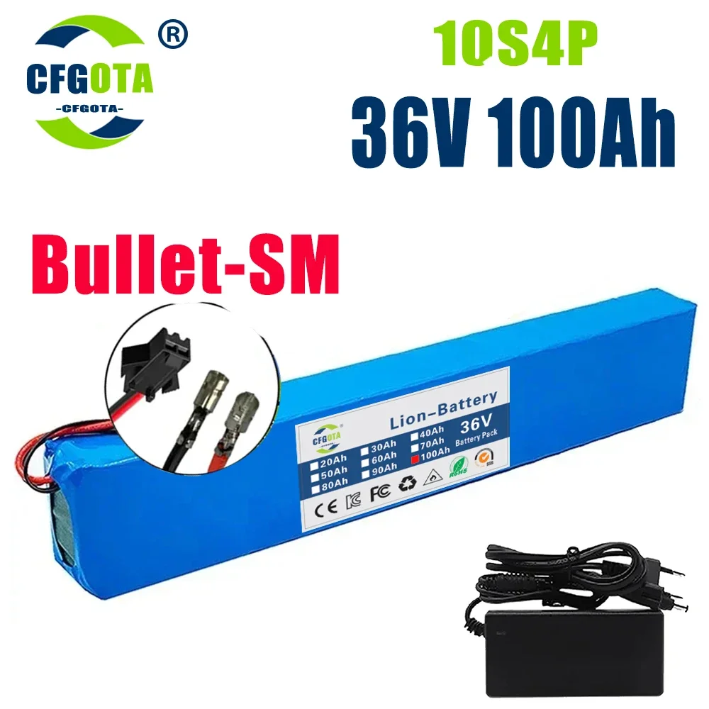 18650 battery pack 10s4p 36V 100AH high power 600W, suitable for electric bicycle lithium battery with charger sales: PURPLE
