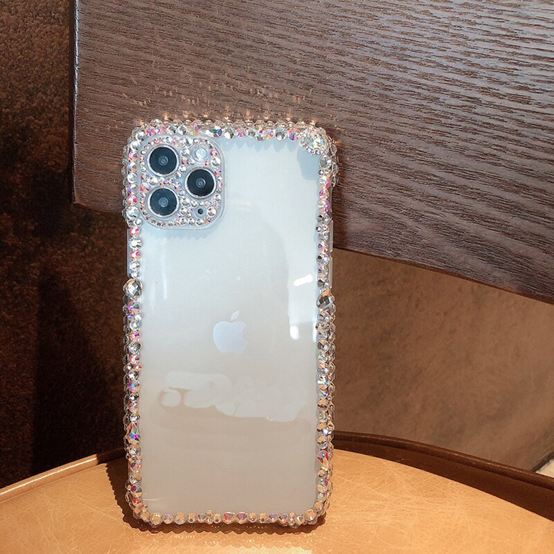 Funda de teléfono de lujo con gema de diamante de imitación para Apple iPhone, 11, 12, MiNi, 12Pro, MAX, X, XR, XS, 8, cámara de purpurina