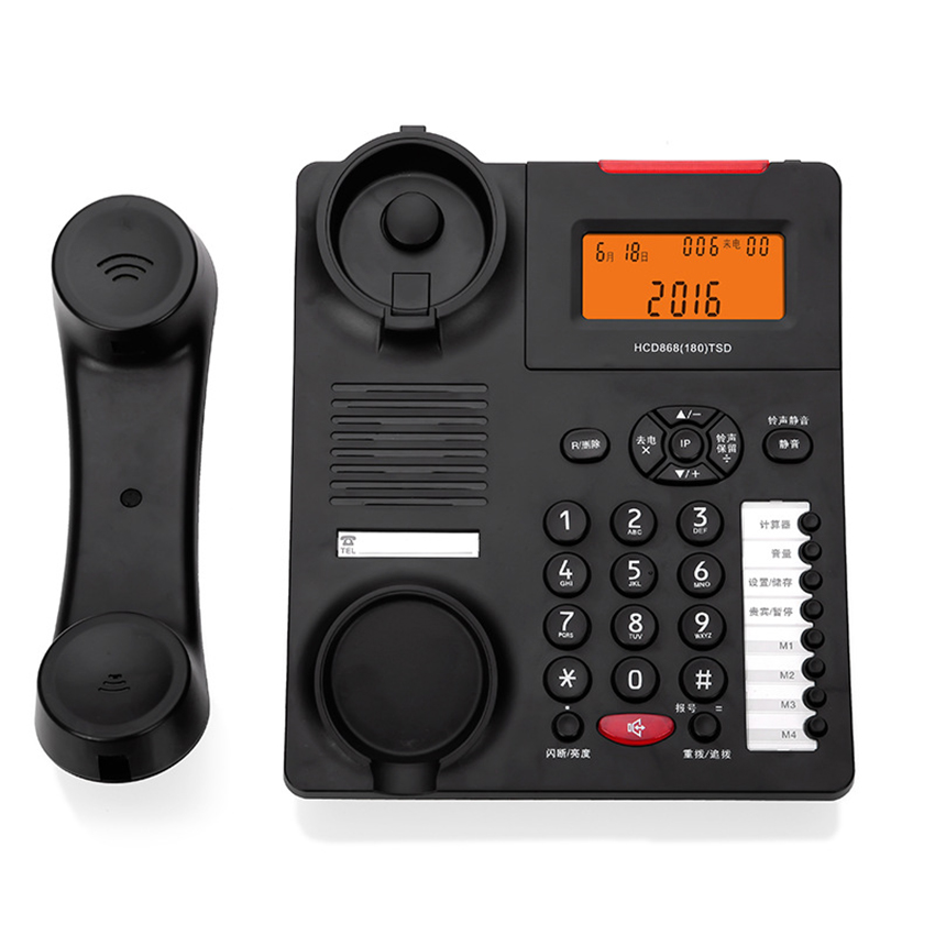 Desktop Corded Telephone Landline Phone with Caller ID, Mute, Voice Number Report, Calculator, Fast Dial Buttons, Orange Backlit
