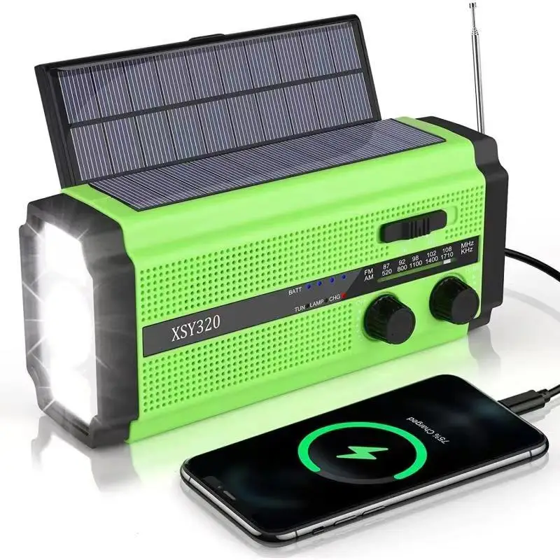 Woopker 5000 mah fm-radio xsy -320 bærbar nødradio håndsveiv solcelleradio am/noaa bærbar led sos-alarm powerbank: Grønn