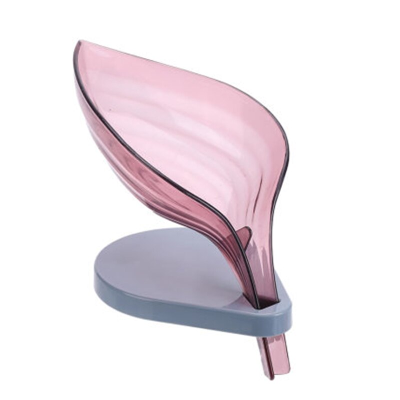 Jabonera con forma de hoja para baño, soporte antideslizante para drenaje de jabón, contenedor de placas, estante de secado de almacenamiento, suministros para Baño: A-purple