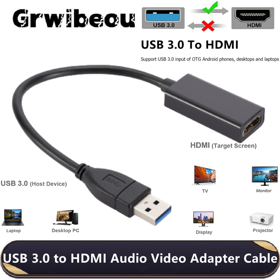 USB 3.0 zu HDMI-kompatibler Konverter 1080P USB-Stecker auf HDMI-Buchse Externes Grafikkarte-Adapterkabel für PC Laptop HDTV