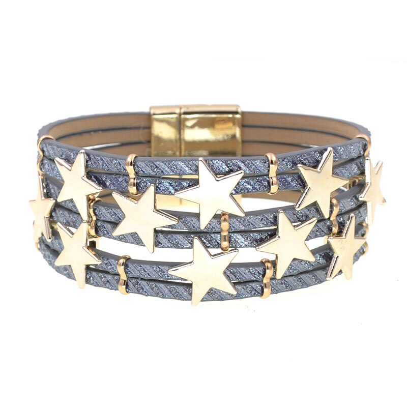 WELLMORE, pulsera de mujer a la , pulseras de cuero para mujer, pulsera de Metal stra, joyería de para mujer,: blue / 18 cm