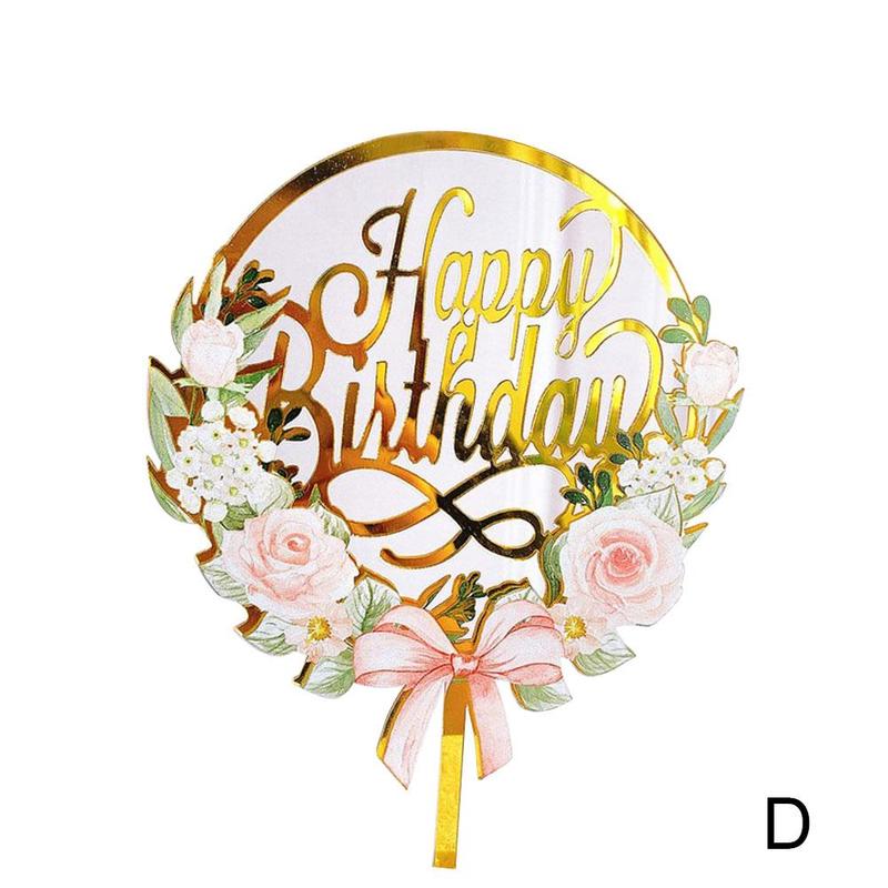 Gelukkige Verjaardag Cupcake Toppers Kleurrijke Bloemen Acryl Bakken Party Dessert Cake Voor Kids Feestartikelen Topper Decoratie M6Q1: D