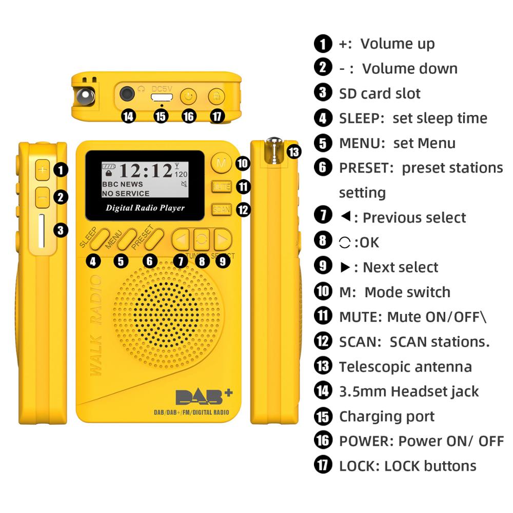 DAB/DAB+ Digital & FM Radio, Personal Portable Pocket Handheld Digital Radio, SD Card MP3 Player, Built-in Rechargeable Battery