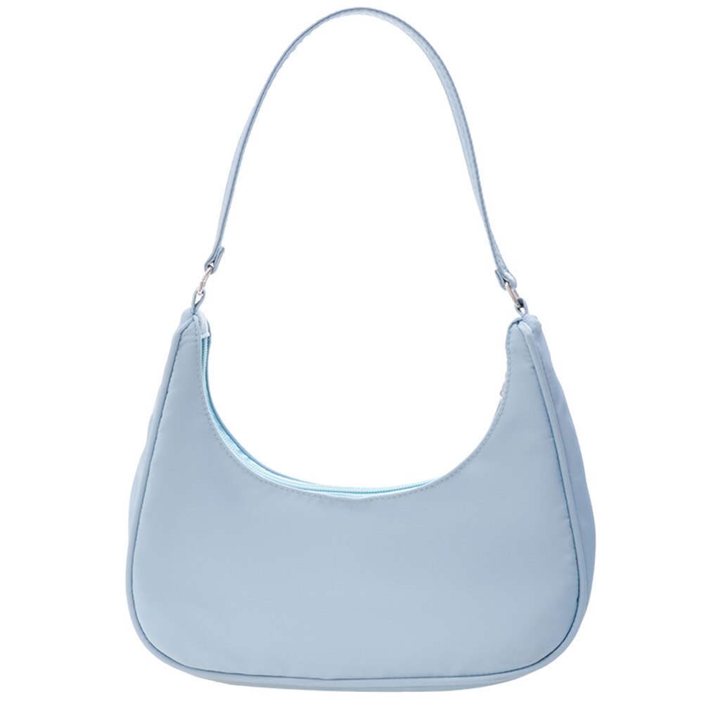 Mode Vrouwen Pure Kleur Schouder Onderarm Zwervers Zakken Casual Dames Rits Kleine Portemonnee Top-Handvat Handtas: Blauw