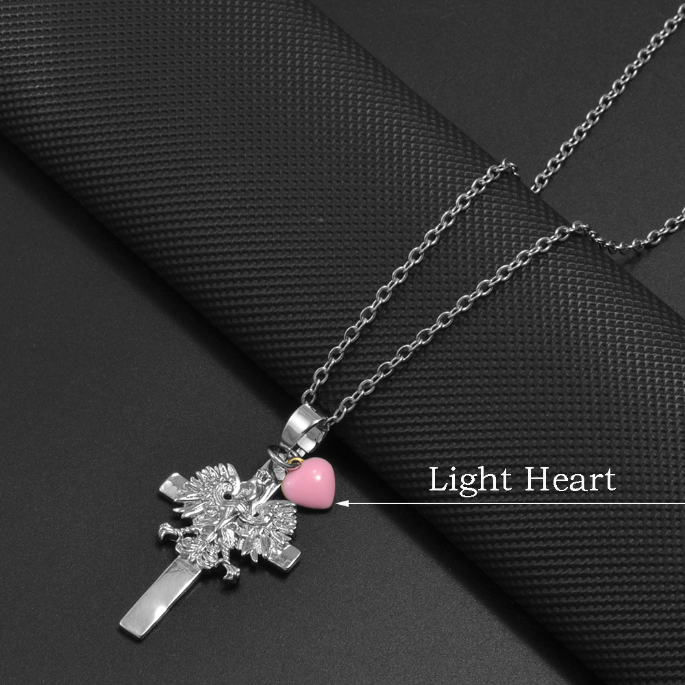 Anniyo Polen Adler überqueren mit Herz Anhänger Halsketten Pro Frauen Mädchen,Polska Stangen Schmuck #381061N: 45cm / Hellgelb Farbe