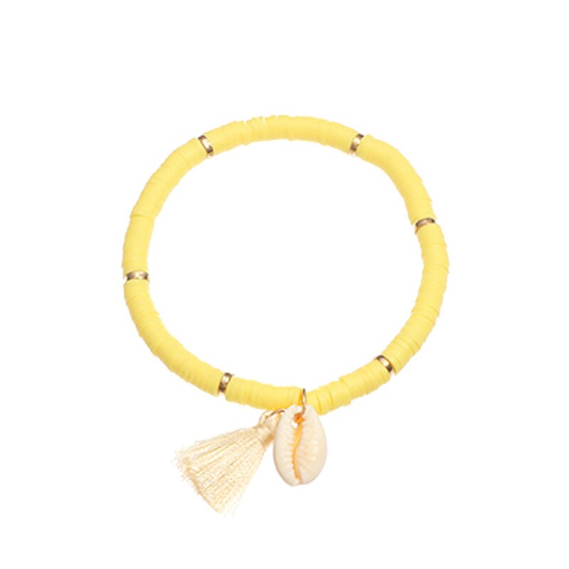 sommer Bohemien Ethnischen Meer Hülse Armbinde Frauen Quaste sandig Strand Natürliche Conch Bunte Armbänder Schmuck Für Mädchen: NZ1186Huangse