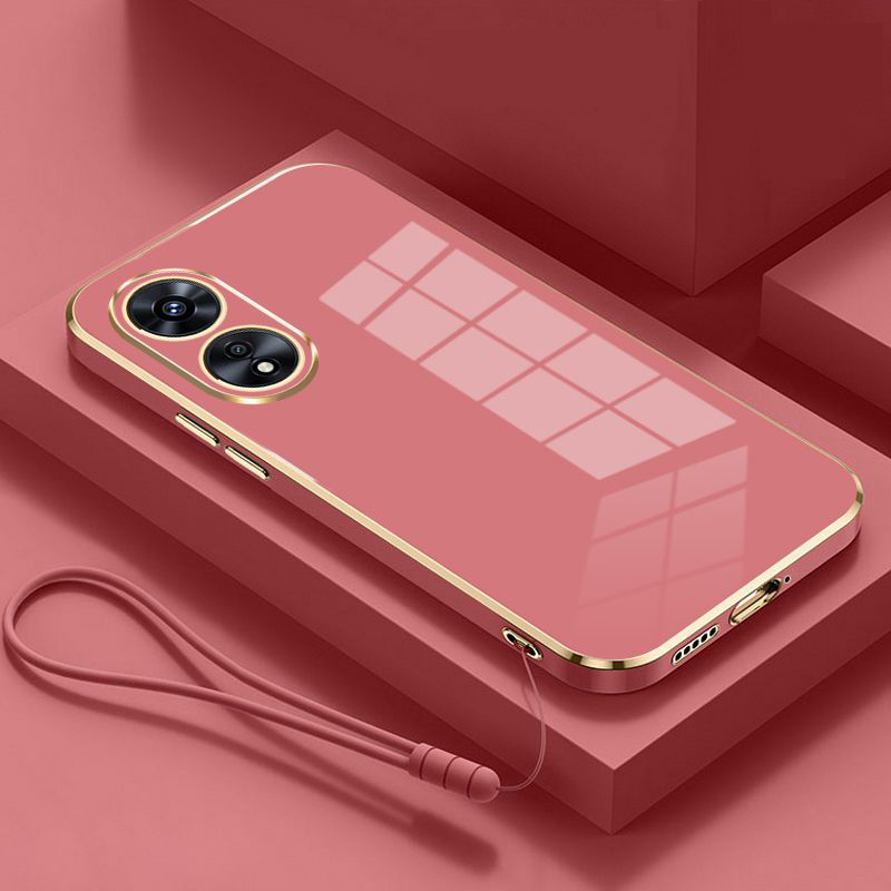 Para OPPO A18 funda oppo a38 funda de teléfono Oppo A18 A38 4G funda CPH2591 cubierta CPH2579 revestimiento cuadrado de lujo cubierta trasera a prueba de golpes: ABS / Rosa púrpura
