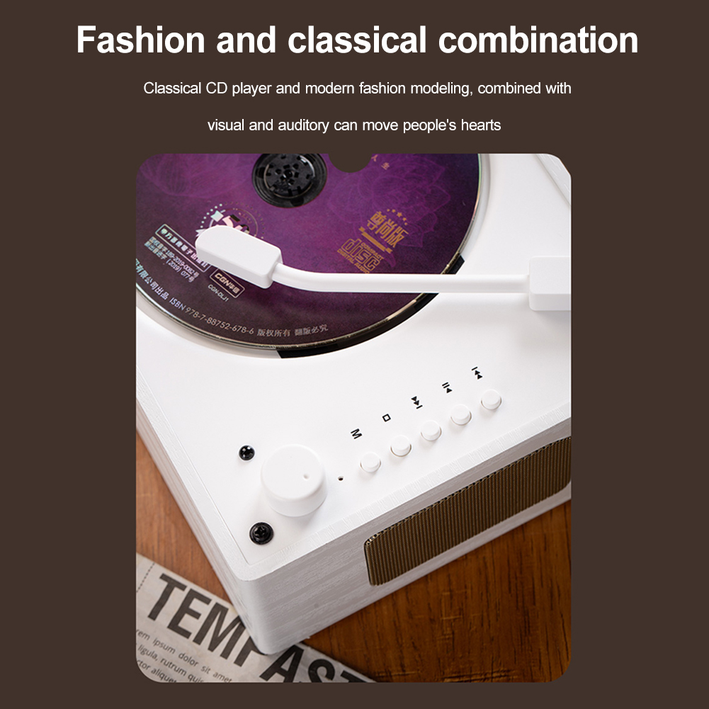 Retro CD Player Rechargeable Wireless Bluetooth 5.0 Speaker Portable Home Music Player USB 3.5mm AUX Desktop CD Player for Home
