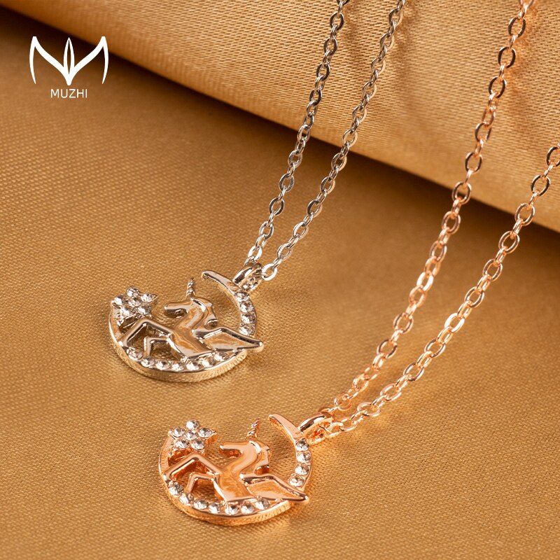 Muzhi Mode Rose Goud Eenhoorn Hanger Ketting Vrouwen Steentjes Schattige Pony Choker Ketting Sweet Meisje Kerst Sieraden