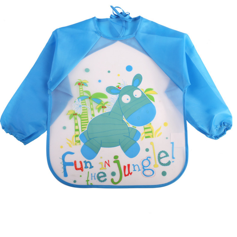 Cartoon Kinderen Slabbers Spuugdoekjes Lange Mouw Art Schort Dier Kiel Todders Waterdichte Burp Kleding Zachte Voeden Eet Slabbetjes: blue horse