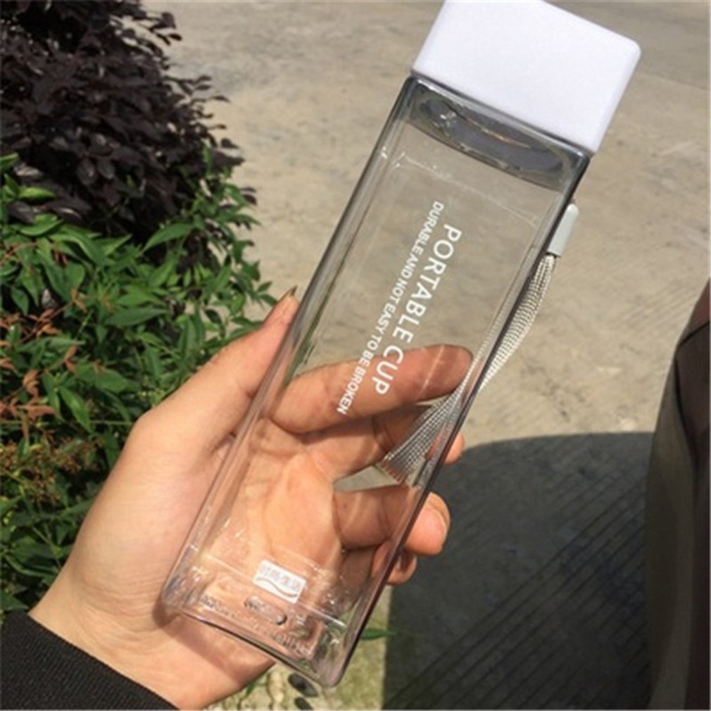 Plastic Water Cup Portable Transparent Portable Plastic Cup Personality Square Cup 480ml Practical: White