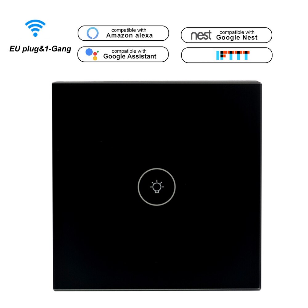 Voice Control Switch Smart Life Wi-Fi Switch Remote Control Touch Panel Control Voice Control Timing Fuction for Android iOS: Black EU 1-Gang