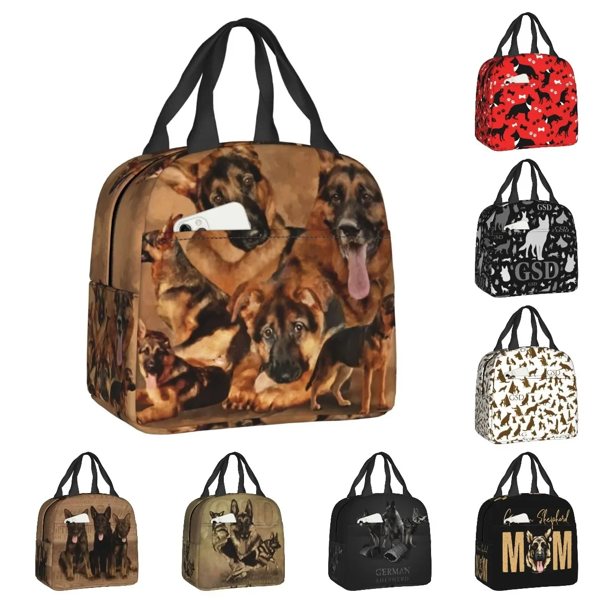Fiambrera Kawaii de perro pastor alemán para mujer, amante de las mascotas, refrigerador térmico, bolsa de almuerzo con aislamiento para alimentos, escuela, niños y estudiantes