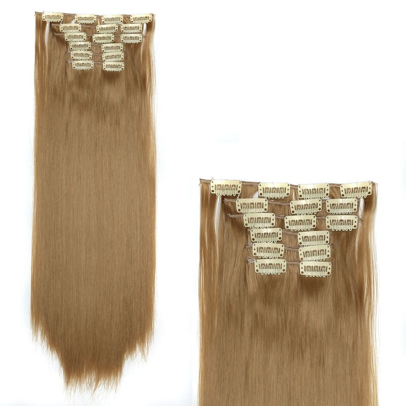 Cheveux de charme 24 pouces longue Extension de cheveux raides 6 pièces/ensemble 16 Clips haute température pince à cheveux synthétique dans l'extension de cheveux: 24/27 #