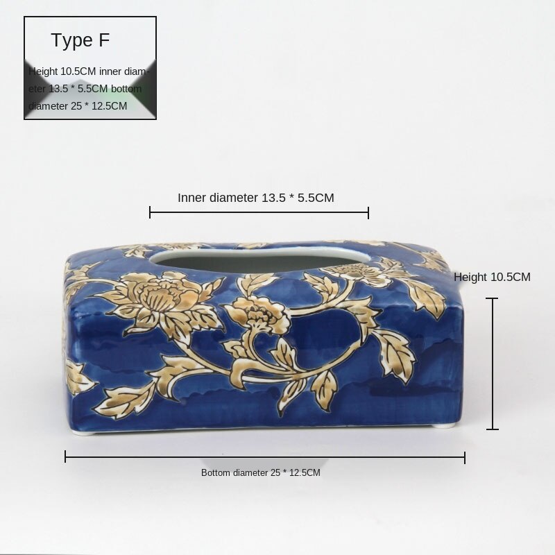 Blue and White Porcelain Tissue Box Living Room Coffee Table Xi Character Desktop Napkin/Tissue Holder Home Living: 5
