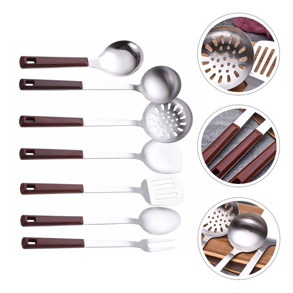 1 Set of 7 Pcs Stainless Steel Cooking Utensils Heat-resistant Kitchenware #q