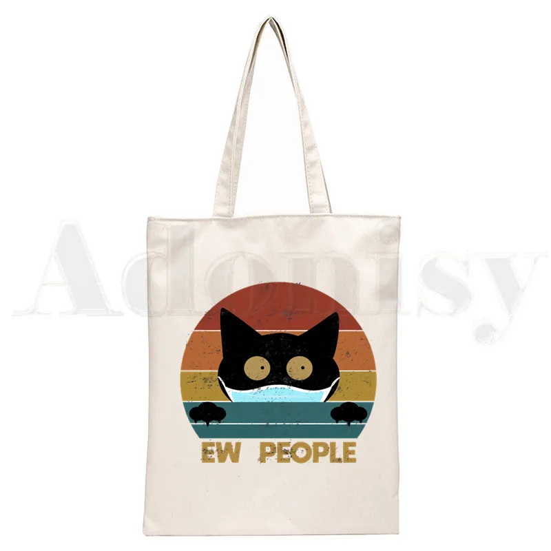 Ew Mensen Kat Handtassen Schoudertassen Casual Winkelen Meisjes Handtas Vrouwen Elegante Canvas Tas: Ivoor