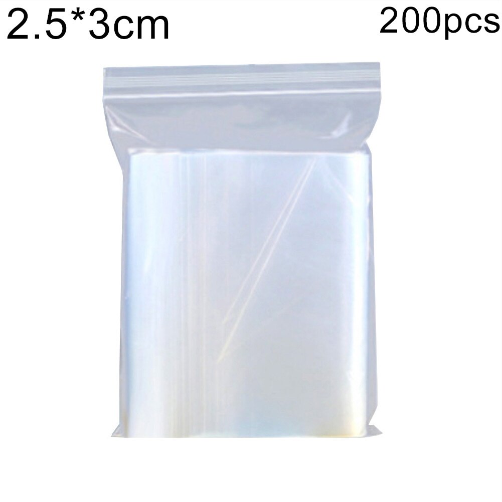 200 stk gjenlukkbare zip-lås-poser selvforseglende klar plast poly ziplock-pose matoppbevaringspakke gjenlukkbar vakuum-frisk pose: 25 mmx 3cm