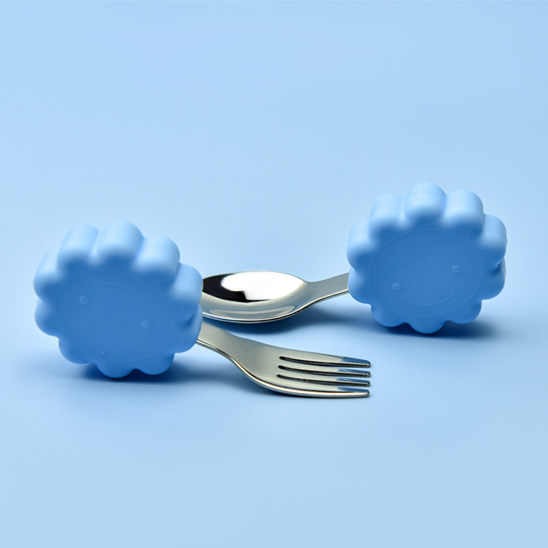 Soft Spoon for Baby Feeding Toddler Tableware Set Stainless Steel Utensil Cloud Toddler Dinnerware Cartoon Infant Spoon Fork: BuFlower