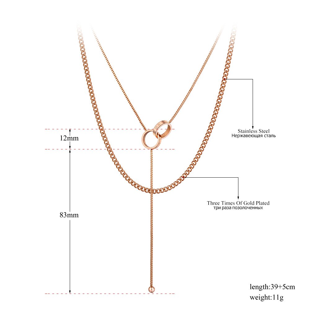 Lokaer colar de titânio duplo, gargantilha de aço inoxidável com pingente de círculo duplo, corrente boêmia para mulheres n20119
